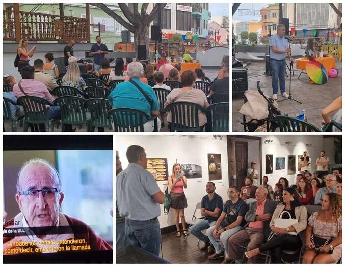 Momento de la muestra del silbo canario en la plaza de Los Llanos y de la proyección de un documental en el Círculo Cultral/TA.